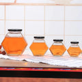 Refillable Hexagonal Glass Honey Jar Jam Jar with Metal Cap Food Grade Wholesale 100 ml 220 ml 360 ml