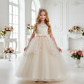 Western Style Round Neck Children's Princess Party Dress Elegant pink Girl Wedding Gown for 12Y Polka Dot Girl Evening Dress