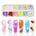 12 Girds Japan Korea 3D Nail Art Accessories Mini White Flower Nail Parts Pearl Beads Decorations DIY Supplies Nail Charms