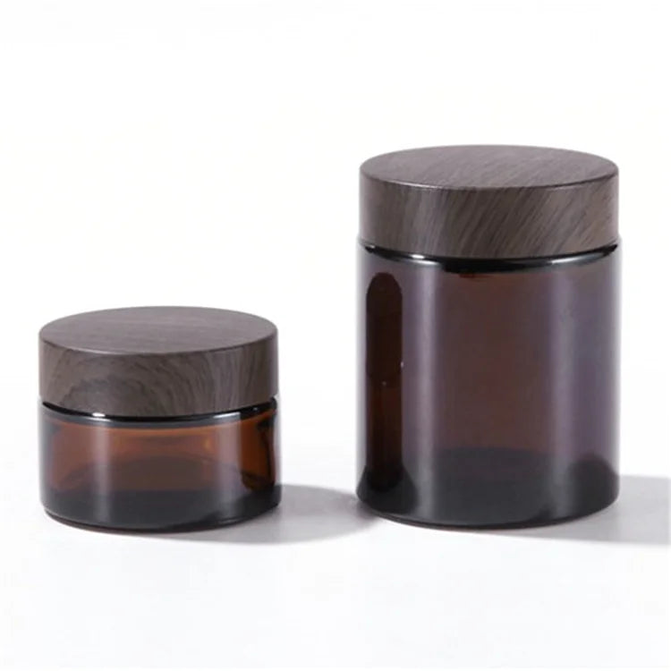 Silk Printing logo Amber Brown Color Round Face Skincare Container 30g 50g Glass Cream Jar Cosmetic