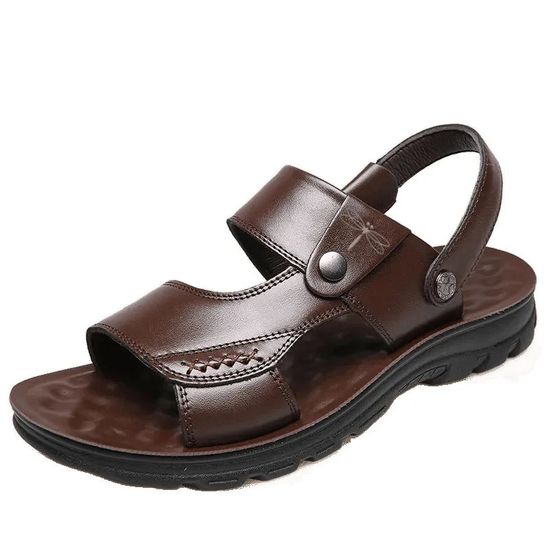 Sandals Men's Summer New Genuine Leather Soft Sole Non-Slip Casual Beach Shoes Slippers Dual-Purpose
