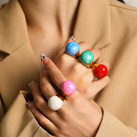 Custom 18K Gold Plated Waterproof Stainless Steel Enamel Dripping Glaze Rings for Women