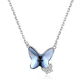 Tendry 925 Sterling Silver Rhodium Double Butterfly Pendant Necklace Cubic Zircon Blue Crystals Trendy Style for Parties Gifts