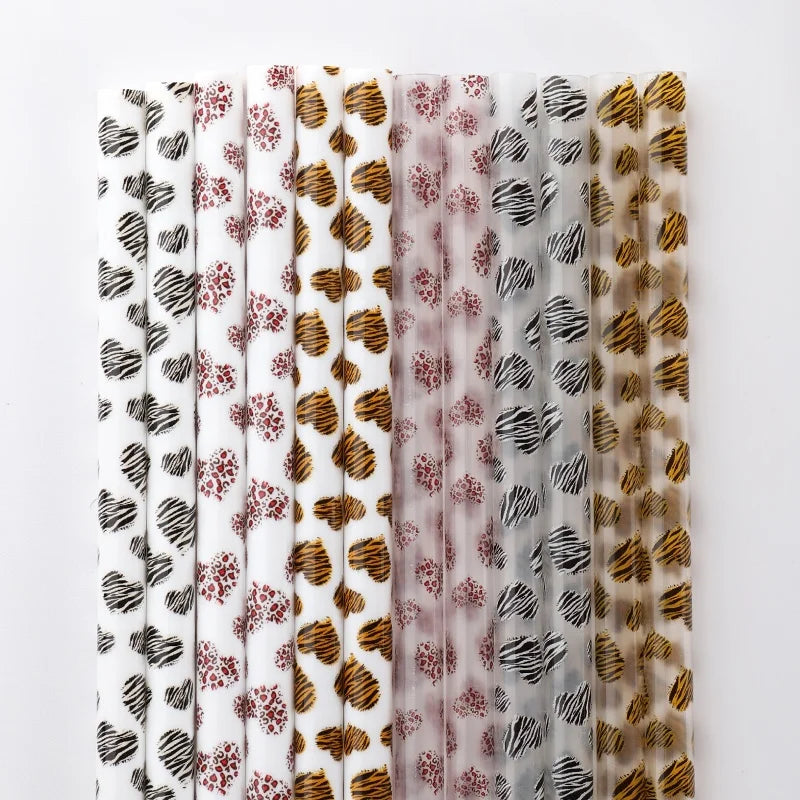 Wholesale Custom Drinking Reusable Straw PP Hard Plastic Printed Cheetah White Leopard Animal Print Straws