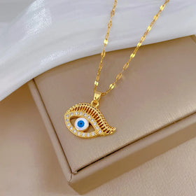 Mini Eeys Necklace 18k Gold Stainless Titanium Steel Necklaces Crystal CZ Chokers Moon Pendant Colliers Wholesale Bijoux