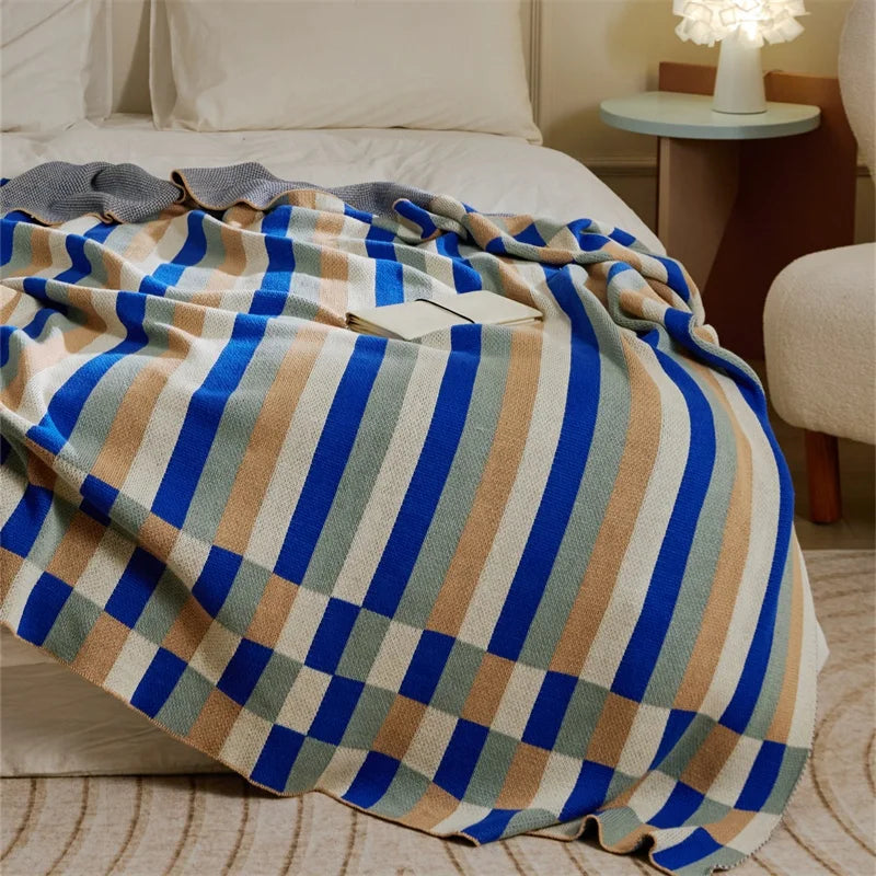 Wholesale 100% Cotton Blanket Wide Stripes Soft Lightweight Knit  Throw Blanket for Bed PXSJ