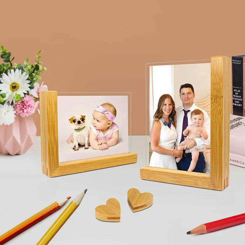 Handmade Wooden and Bamboo Trapezoidal Unfinished Photo Frame Customized Creative Color Leather 1 UV Printed with Opp Bag