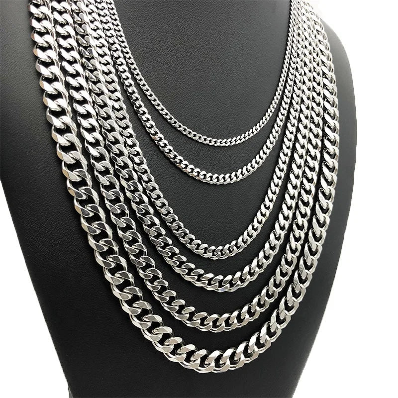 High Quality Hip Hop Big Men Thick Wholesale Miami Curb Stainless Steel Cuban Link Chain Necklace Jewelry Wasserfester Schmuck