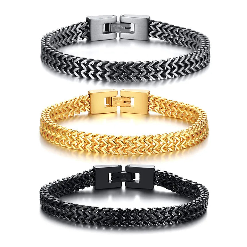 SC Fashion Stainless Steel Bracelet Men Hip Hop Jewelry Trend  Double Layers Wheat Link Chain Bracelet for Men