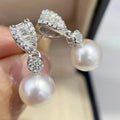 S925 Pure Silver 18K Gold Plated Luxury AAAAA Grade White Freshwater Akoya Pearl 8MM Round Drop Earrings