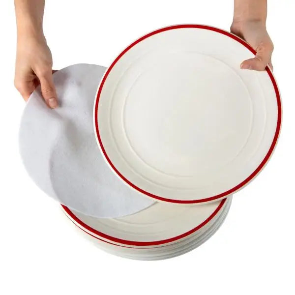 Felt Plate China Storage Dividers Protectors White Extra Large Thick and Premium Soft Set of 48 (Round)