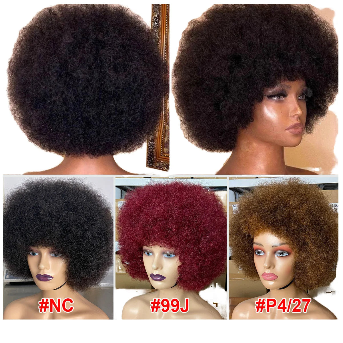 Short Afro Kinky Curl 10 Inch 99j 4/27 Wig for Black Women 100% Human Hair Glueless Machine Made Stock Availability Africa Style