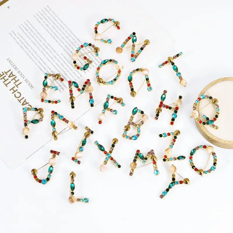 Trendy Colored Gemstone Uppercase Letter Brooch - DIY Lapel Flower