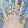 RM1195 Fashion 18k Gold Plated CZ Micro Pave Heart Cross Crown Stack Rings for Ladies