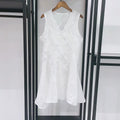White Sleeveless v Neck Lace Mini Evening Dress 2 Piece Set for Women