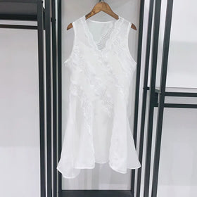 White Sleeveless v Neck Lace Mini Evening Dress 2 Piece Set for Women