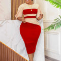 2024 New Europe Africa Women Dresses Half Sleeve O-neck Lady Office Elegant Fashion Patchwork Pencil Midi Long Dress