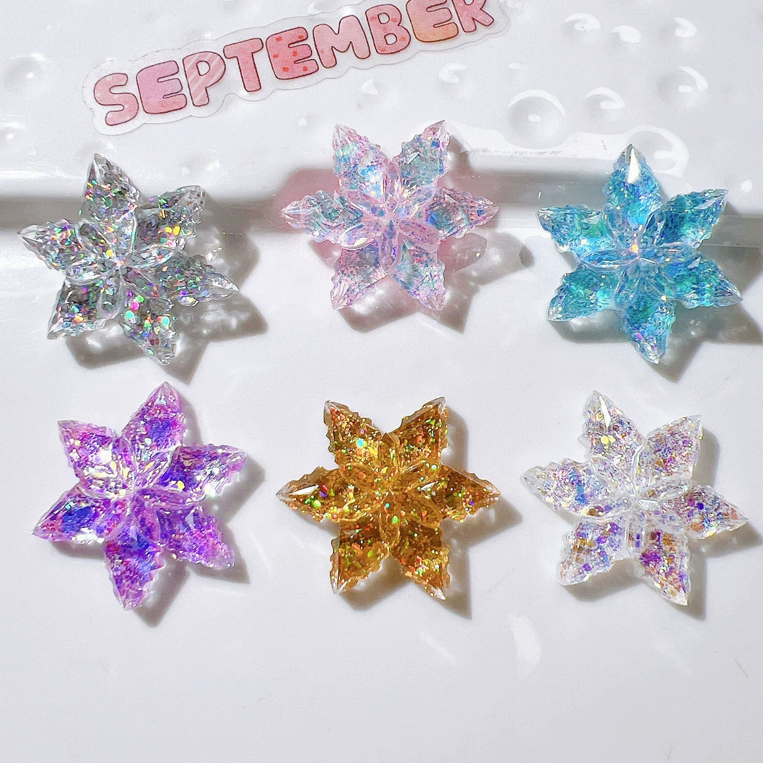 DIY Accessory Glitter Snowflake Charms Craft Snow Flower Cabochons Embellishment