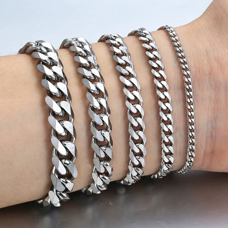 6mm-11mm Curb Cuban Link Chain Men's Stainless Steel Bracelet in Trendy and Stylish for Anniversaries Also for Men