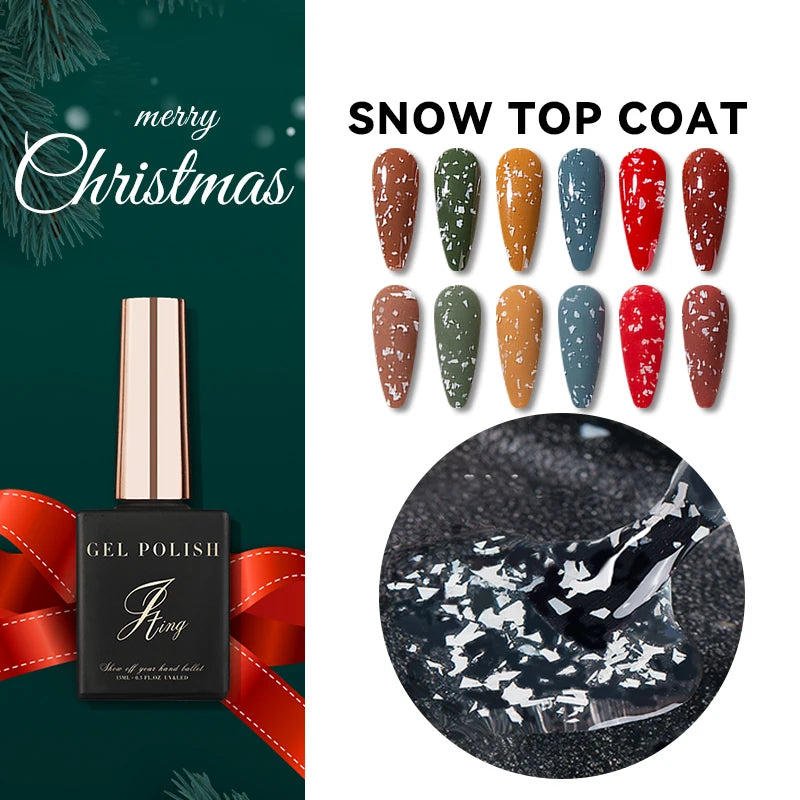 JTING High Quality New Design Autumn Winter Style No Wipe Snow Top Coat Gel Nail Polish Function Uv Gel OEM Customize Bottle