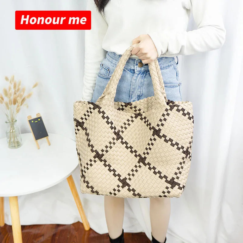Woven Neoprene  Beach Tote Bag Hand Make Knitted Bag Weave Tote Bag