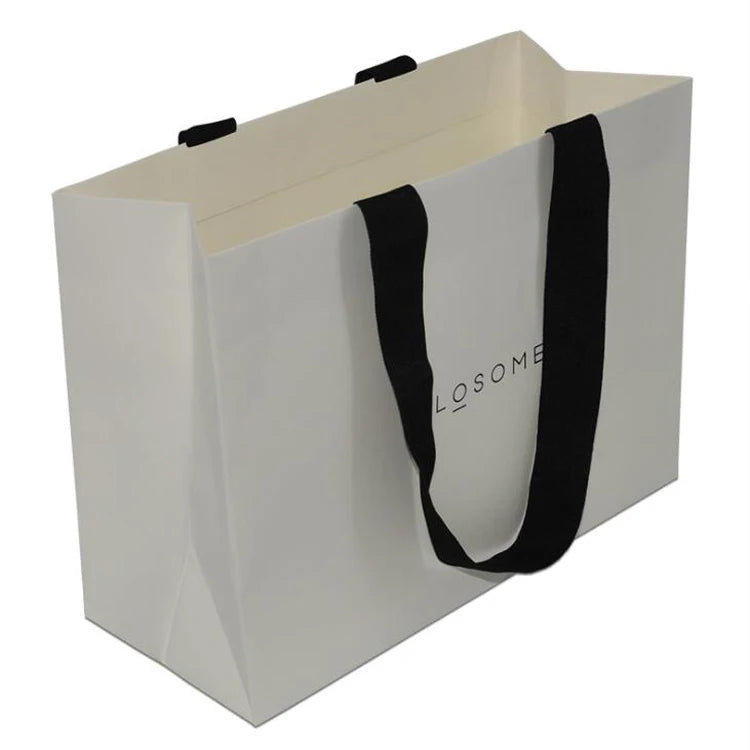 Custom Printed Logo Kraft Paper Bag White Brown Clothing Supermarket Shopping Use for Craft Promotion Includes Ribbon Accessory