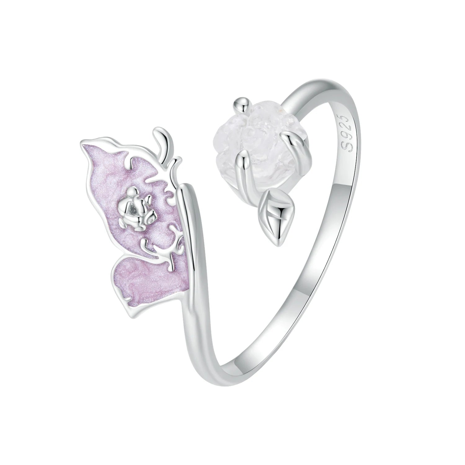 925 Sterling Silver Purple Magenta Enamel Butterfly Opening Ring Color Change Flower Ring for Women Party Jewelry SCR987-E