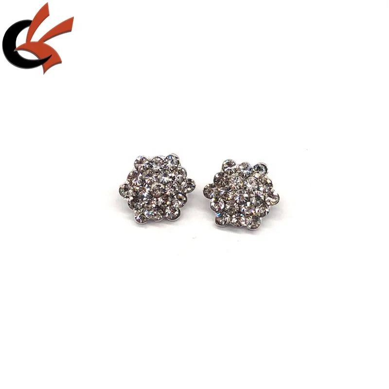 Silver Rhinestone Wedding Jewelry Crystal Flower Button DIY Accessory with Shank Style Washable Zinc Alloy Hair Decoration