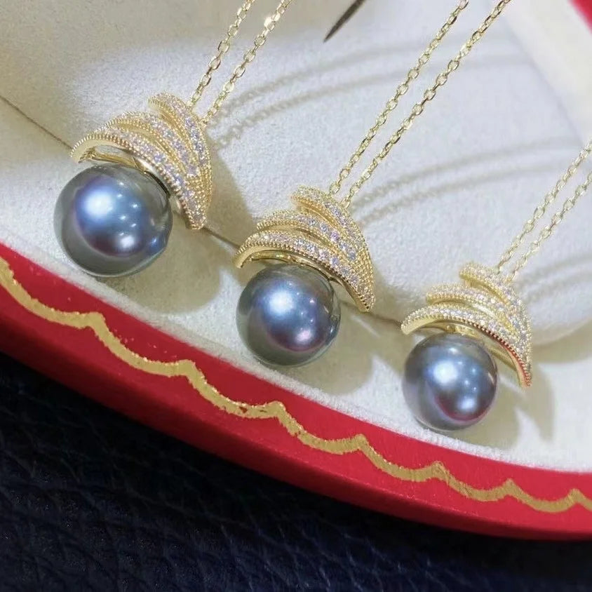 P957 9-10mm DIY Natural  Freshwater Pearl Charm Pendant Necklace Accessory 925 Sterling Silver Jewelry for Women Without Chain
