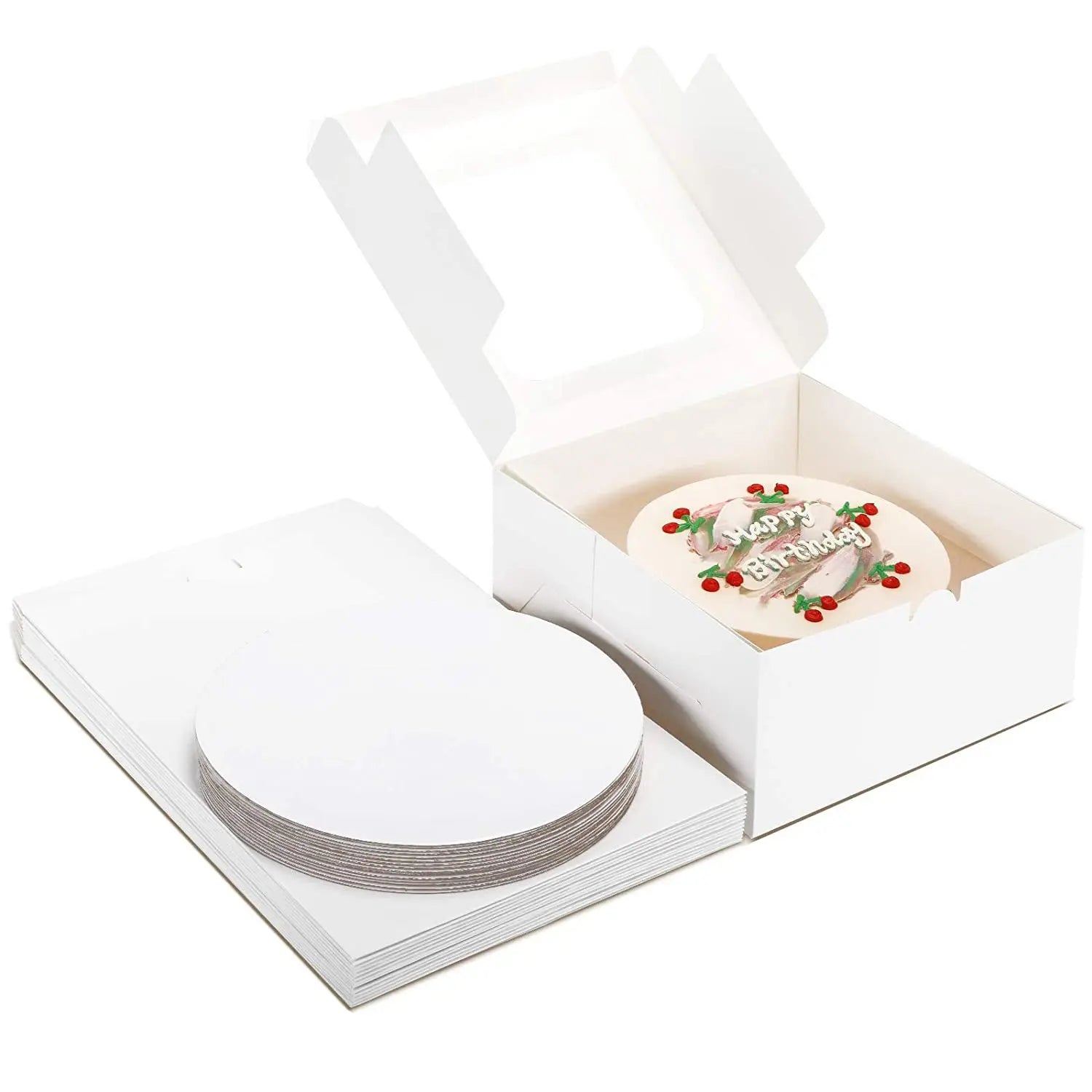 Wholesale Pastry Box Baking Packaging Window Cake Box With Board Customized 10*10*5in White Birthday Cake Boxes