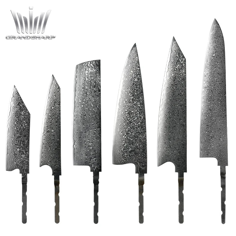Grandsharp Damascus 10CR15MOV Steel Chef Knife Blank DIY Blade Kitchen Knife Japanese Blanks Steel Blade Cooking Tools DIY Tool