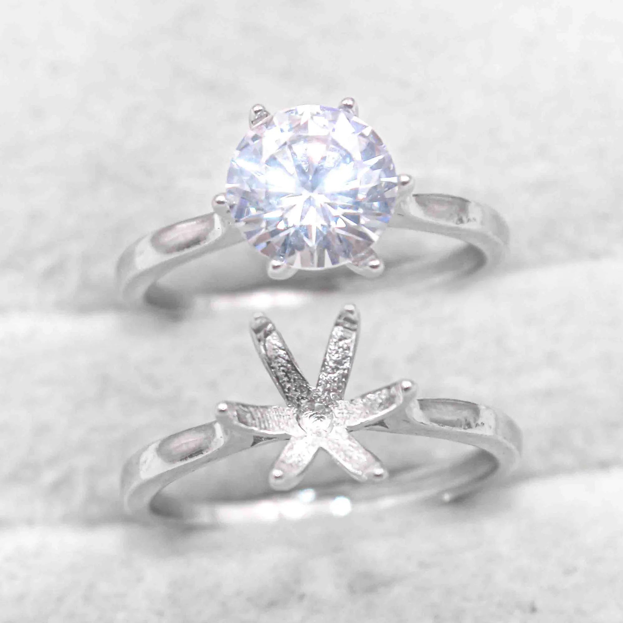Sterling Silver 8mm/2 Carat Semi Mount Ring Frame Blank Moissanite Diamond Claws Setting Base Without Center Stone Inlay for DIY