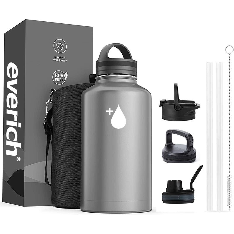 Metal Sports Water Bottle 32oz with Lids Leak Proof Vacuum Insulated Stainless Steel Double Walled Thermo Mug