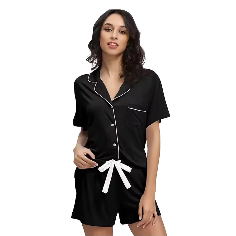 FUNG 6056 Cozy and Popular Short Style Solid Cotton Pajamas for Women