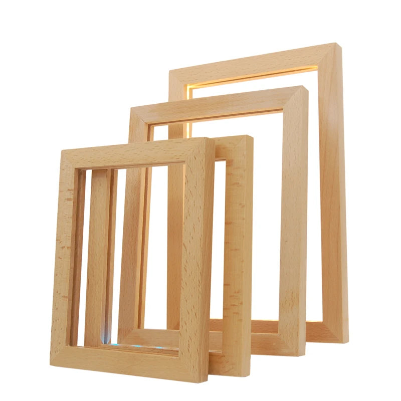 Hot Selling 3D Illusion LED Acrylic Solid Wood Photo Frame Night Light Customizable Options USB Powered Living Room