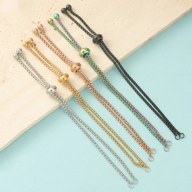 Bracelet Bolo Lock Stainless Steel Box Chain Slider Extender Chain Bolo Bracelet