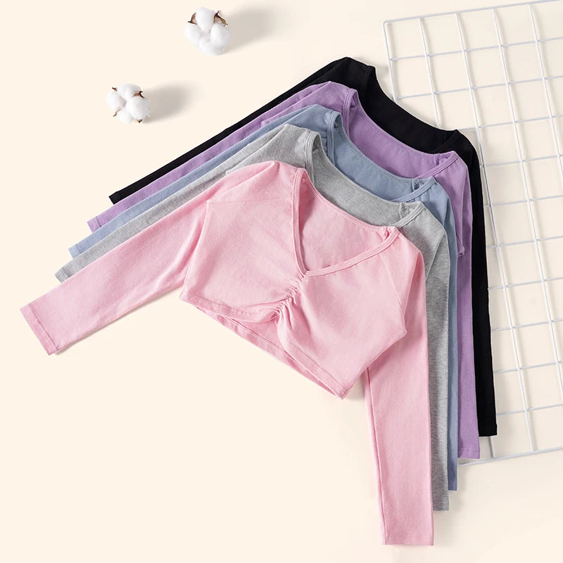 Ivoogle Girls Cotton Long Sleeve Dance Coat Kids V-neck Tops Ballet Training Tops