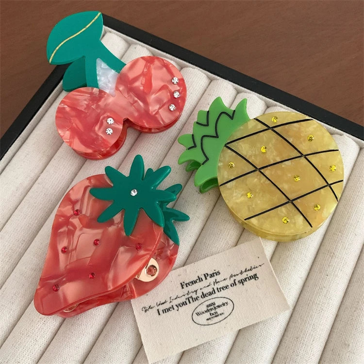 Korean Sweet Style Acetate Alloy Teeth Hair Claw Clips Cute Fruit Shape Hair Accessories