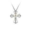 Wholesale Religiuon Cubic Zirconia 925 Silver River Pearls Jewelry Charm Chunky Irregular Pearl Cross Pendant Necklace