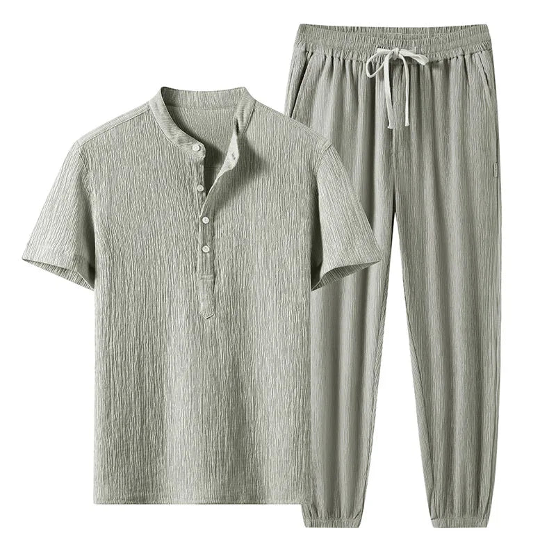 Men's Tracksuit Casual O Neck Short-sleeved Pullover T-shirt&Trousers Set for Men Streetwear Cotton Two-piece Men's Clothing