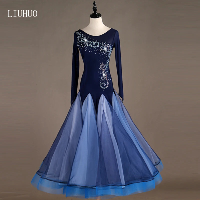 Top Quality Modern Dance Costume Competition Skirt Waltz Ballroom Dance Dress Full of Drilled National Standard Dance Clothes