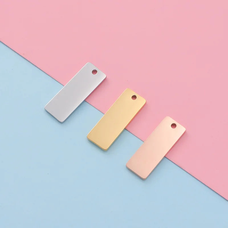 8X22mm Custom Metal Charms Diy Laserable Engravable Stainless Steel Blank Bar Rectangle Jewelry Charms Pendant for Necklace