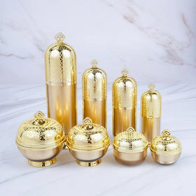 Korea Style Luxury Classic Plastic Gold Empty Cosmetic Containers with 5g-120ml Capacities for Skin Care Creams