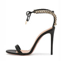 Factory Wholesale Metal Chain Ankle Strap Heels Stiletto Open Toe Thin High Heel Summer Sandals for Women