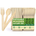 Disposable 6" Series Cheap Wholesale 100 Forks 100 Spoons 100 Knives Wooden Cutlery Set