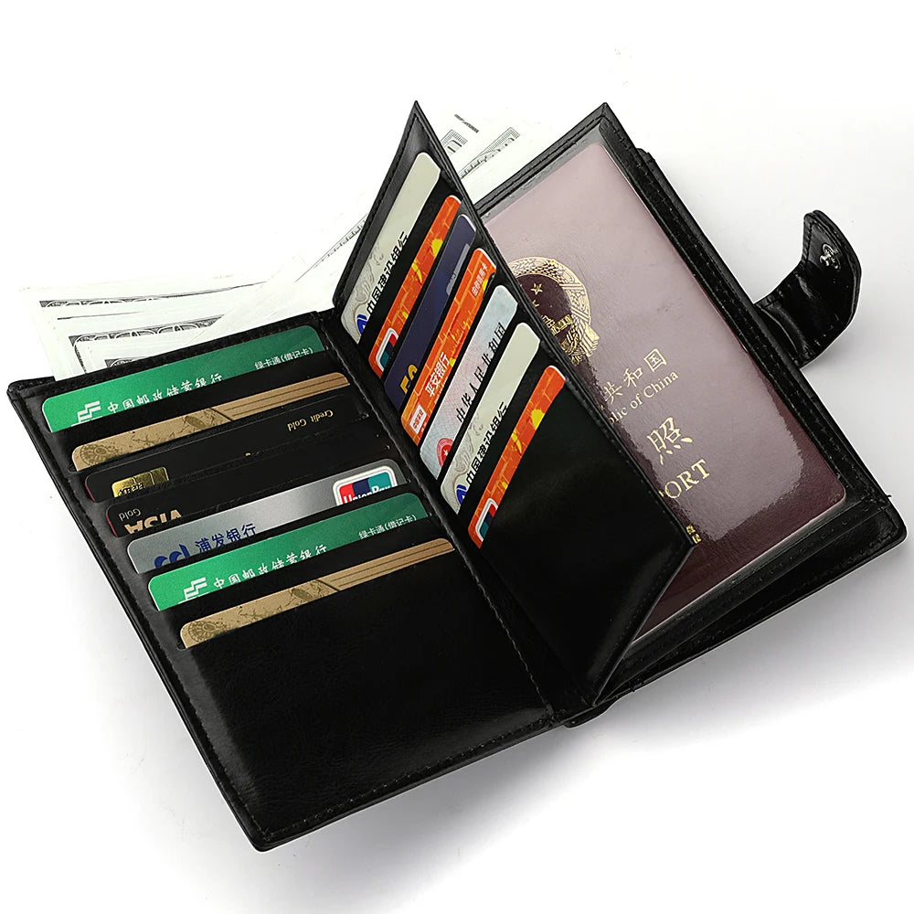 PU Leather Passport Cover Case Travel Wallet with Magnetic Buckle Family Passport Holder