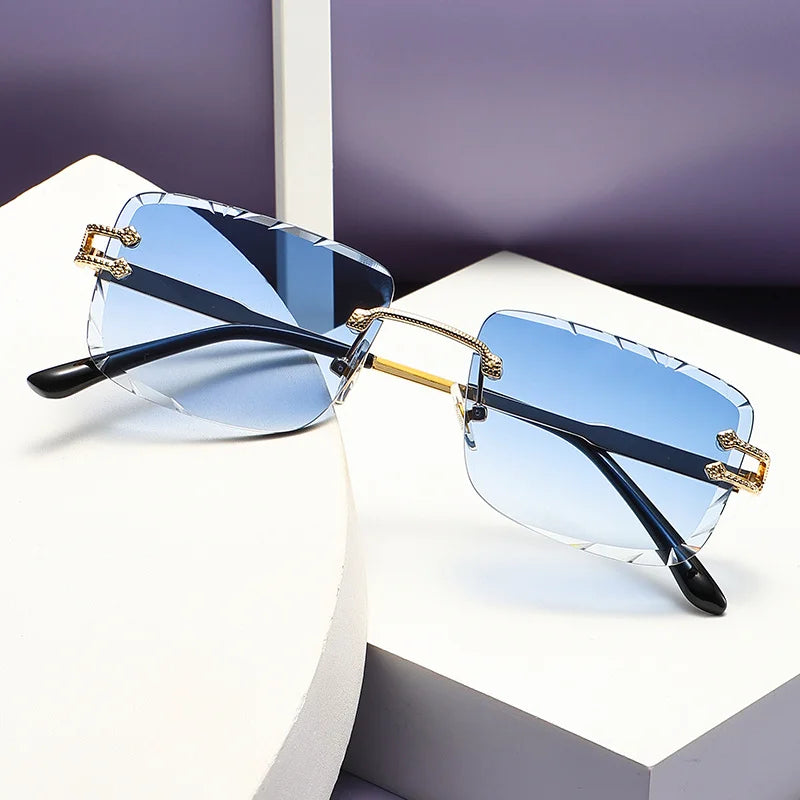 Custom Logo 2025 Fashion Men Women Cut Edges Lenses Sun Glasses UV400 Rimless Square Sunglasses Lunettes De Luxe