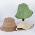 Solid Color Printed Paper Straw Sun Hat for Women Hand-Woven Fishing Bucket Beach Cap Summer Foldable for Outdoor Travel