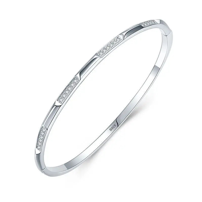 Trendy Women's 925 Silver Fine Chain & Link Bracelet Single Diamond & Zircon Cuff with Pave Brass & Stone Jewelry