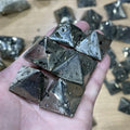 Wholesale natural pyrite pyramid hande carved chalcopyrite ore crystal pyramid for decoration